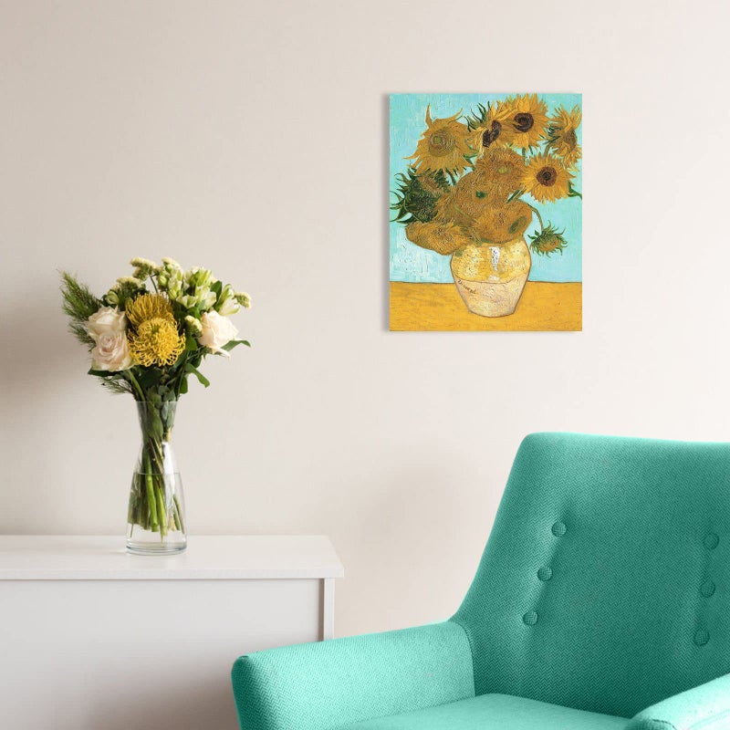 1 KINGO Van Gogh Canvas Wall Art: Twelve Sunflowers Oil Painting Picture Reproduction Bedroom Decor, Famous Art Prints Sunflower in Blossom Artwork Poster Home Decoration 12"" x 15"" - Image 3